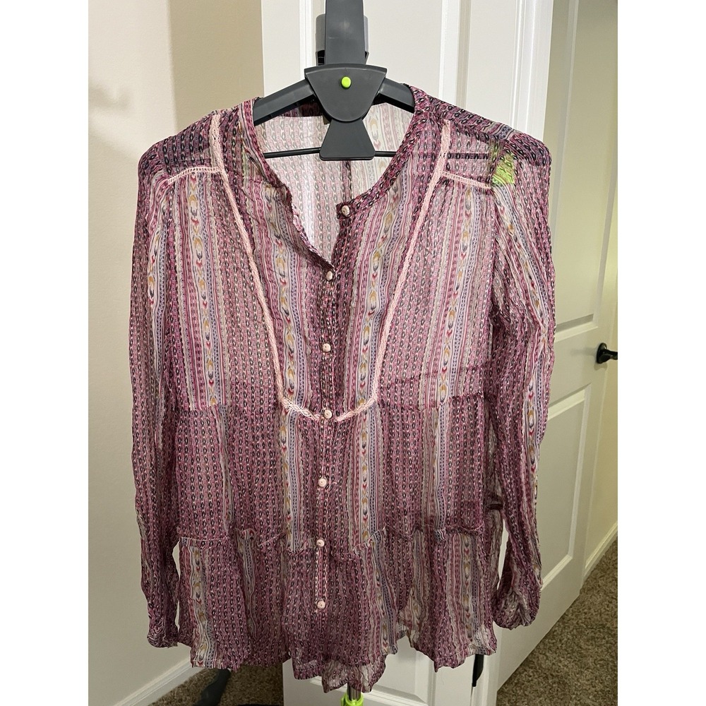 Sundance Long Sleeve Cami Button Front Flowy Shirt Women's XS Pink Purple